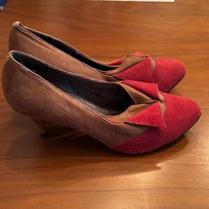 Pilcro and the Letterpress Red Suede & Brown Leather Flats